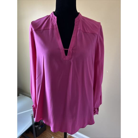 Diane Von Furstenberg Womens magenta wine long sleeve Silk Flowy Office blouse 8 - Picture 1 of 16